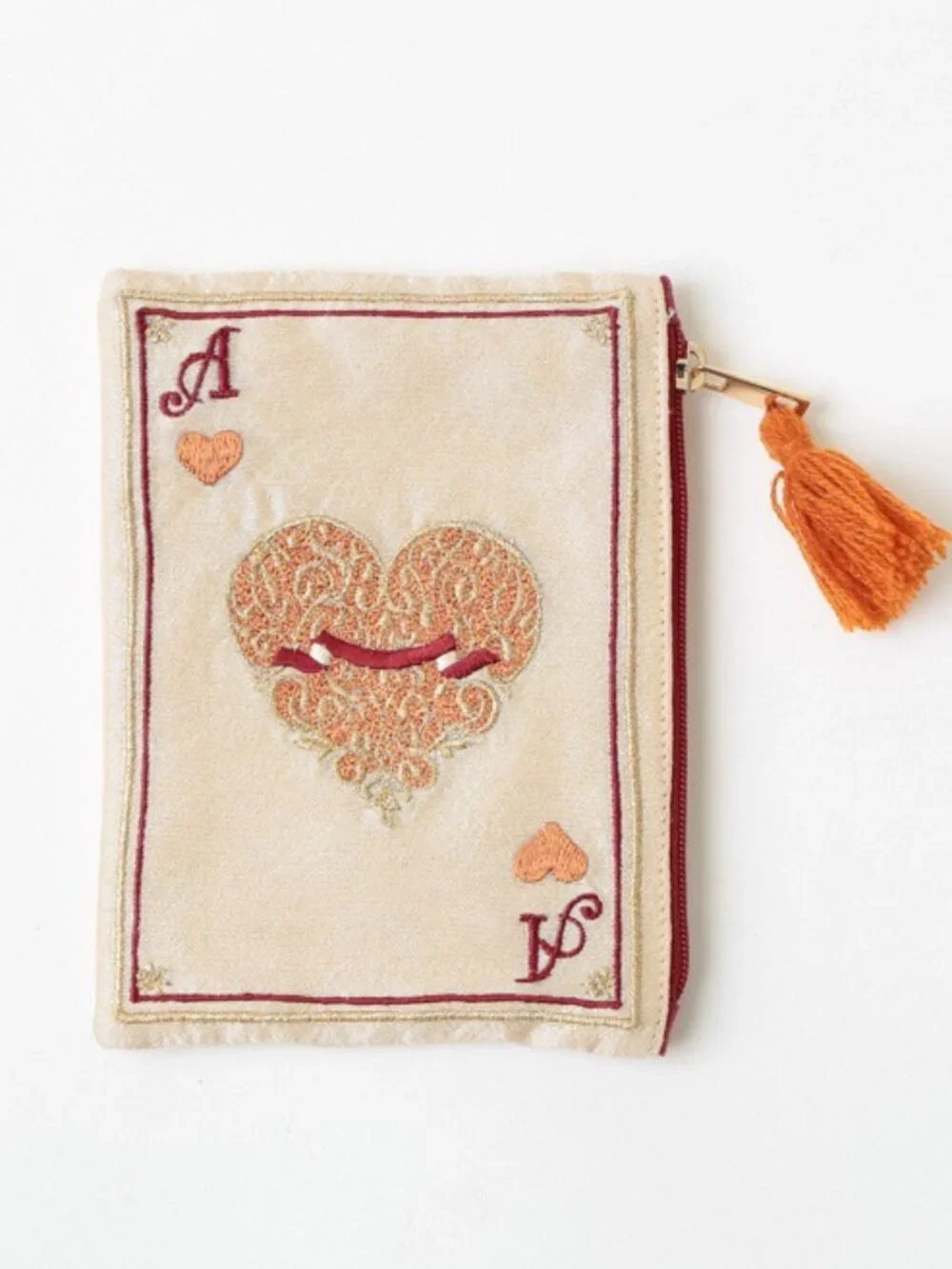 Bohemian Embroidered Poker Pattern Cosmetic Bag Makeup Bag, Heart Pattern